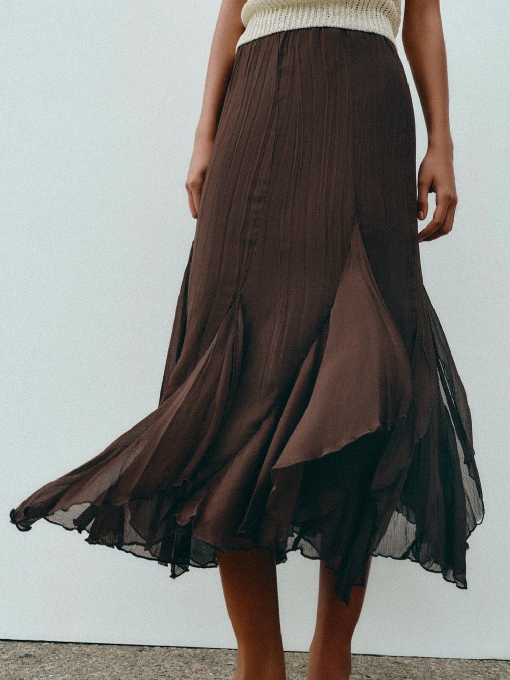 Zara Brown Ruffled Lace Midi Skirt. Size XL. Brand new! - Picture 5 of 11